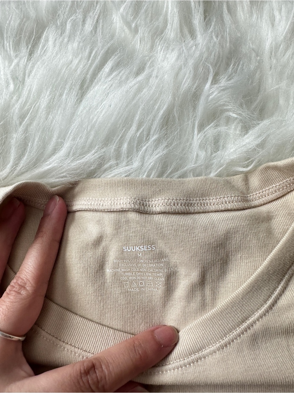 Women's Short Sleeve Crewneck Top - Beige - Picture 4 of 5